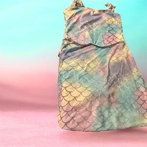 Pastel Mermaid Scale Maxi Swimsuit Cover Dress & Swim Shoes Girls 13/14 BNWOT